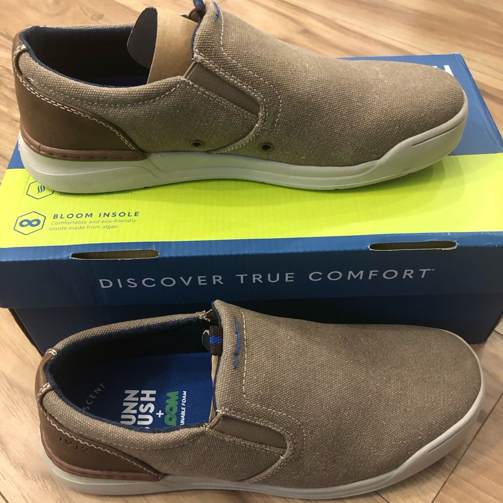 Nunn Bush Tour Canvas Slip On Men's  Casual Shoes Plain Toe, Stone, 7.5M
